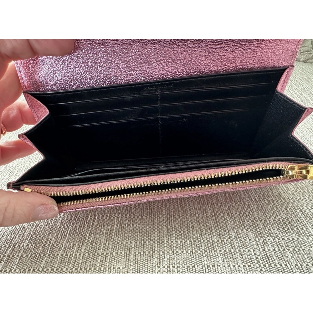 Authentic Shiny Matalic Pink YSL Yves Saint Laurent Wallet Genuine Leather - Picture 8 of 17